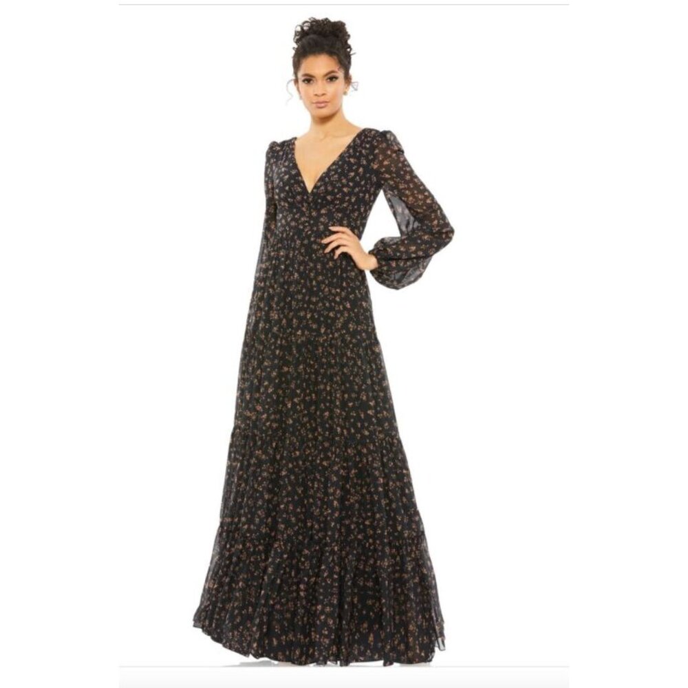 Mac Duggal Peasant Skirt Floral Bohemian Fall Flowers Maxi Dress Size 10